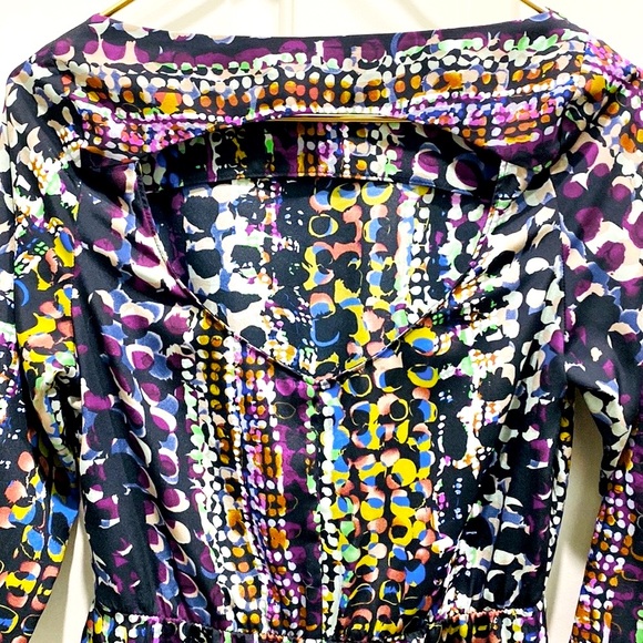 Charlie Jade Multicolor Abstract Boatneck 3/4 Sleeve Elastic Waist Lined Dress S - Picture 8 of 11